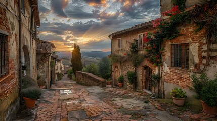 Enchanting Cobbled Alleyways and Vibrant Tuscan Sunsets A Timeless Tapestry of Italian Splendor
