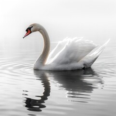 Swan gliding gracefully on a calm body of water, focusing on the smooth lines and elegance of its posture