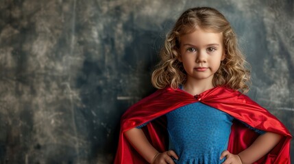 Child dressed in a homemade superhero cape, striking a bold pose with hands on hips, embodying a feisty and fearless spirit
