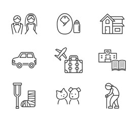 シンプルな線画のイラスト　ライフイベント
