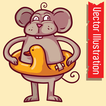Cartoon Mouse Hugging a Piece of Cheese Vector Illustration
