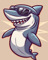 Happy Shark Cartoon Character with Sunglasses - Fun and Cute Illustration for Sea and Animal Themes