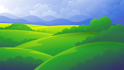 Juicy green gradient fields horizontal illustration.