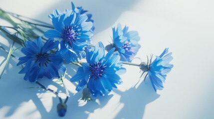 Cornflowers or other blue summer flowers, floral abstract background. Generative AI - obrazy, fototapety, plakaty