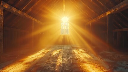 Sunlight in empty barn on farm, abstract rustic background. Generative AI