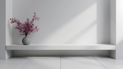 Interior Design, A minimalist interior with a single flowering branch adding a touch of natural beauty.