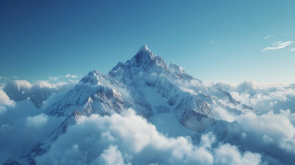Mountain Landscape, A stunning snow-capped mountain peak rising above clouds.