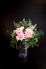 bouquet of white chrysanthemums with pink flowers