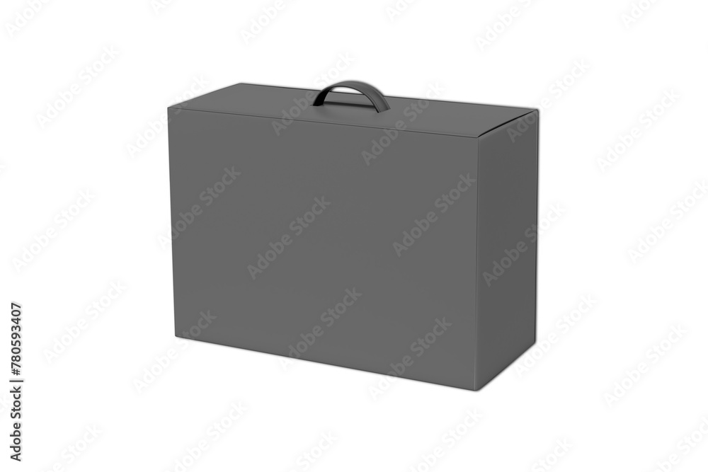Poster empty blank black and white desktop lcd led monitor packaging box with handle. 3d rendering.