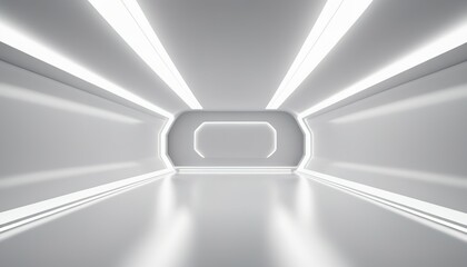 3d Tunnel Background. white tunnel background Abstract white light. Empty white future 3D neon background futuristic corridor modern interior silver road black wall.