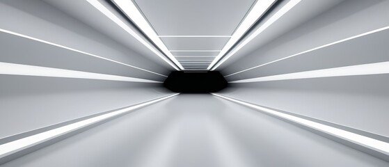 3d Tunnel Background. white tunnel background Abstract white light. Empty white future 3D neon background futuristic corridor modern interior silver road black wall.