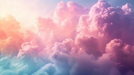 A beautiful cloudscape with a pastel colored sky and fluffy clouds - obrazy, fototapety, plakaty