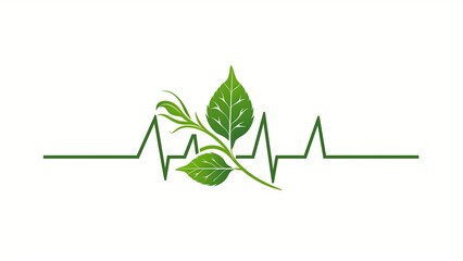 a green electrocardiogram (ECG or EKG) heartbeat line with a stylized green leaf or plant icon