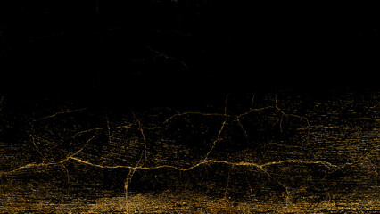 Strokes with Golden Paint Brush on Black Paper.Abstract gold dust background, Glitter On Black...