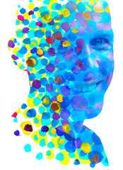An artistic paintography portrait of a smiling man in double exposure - 780596088