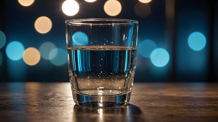 A clear glass filled with clean water rests on a black background - obrazy, fototapety, plakaty