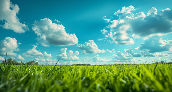 computer screensaver wallpaper with lush green grass and blue sky with white clouds