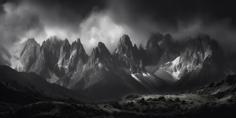 Amazing black and white photography of beautiful mountains and hills with dark skies landscape background view scene