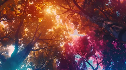 Fotobehang colorful trees from underneath looking up graphic poster web page PPT background © jinzhen