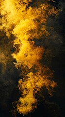 A vivid yellow smoke ascends vertically, creating a vibrant column against the dark backdrop, full of movement and flow. - obrazy, fototapety, plakaty