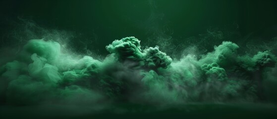 Swirling green clouds in motion, creating a turbulent and dreamy landscape against a dark atmosphere.