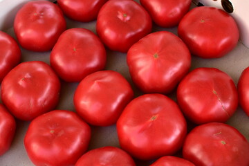 top view of tomatoes in a box