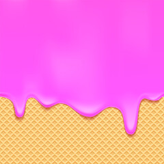 Ice cream melts over waffle background. Stock vector illustration