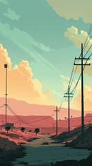 power station at sunset