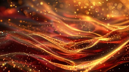 A beautiful wallpaper for the phone, in dark red and gold tones, a little bit of light particles, a glowing stream with golden sparkles flowing on it, creating an atmosphere of luxury and celebration