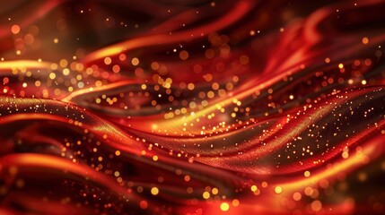 A beautiful wallpaper for the phone, in dark red and gold tones, a little bit of light particles, a glowing stream with golden sparkles flowing on it, creating an atmosphere of luxury and celebration