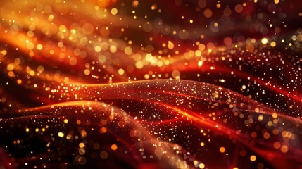 A beautiful wallpaper for the phone, in dark red and gold tones, a little bit of light particles, a glowing stream with golden sparkles flowing on it, creating an atmosphere of luxury and celebration - obrazy, fototapety, plakaty