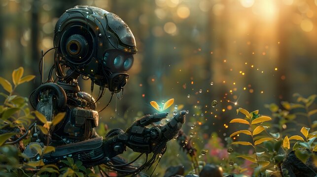 An alien inventor creating a machine that converts natural elements into digital assets