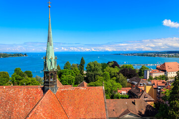 View over Lake Constance (Bodensee) and the old town of Konstanz (also known as Constance)  from...