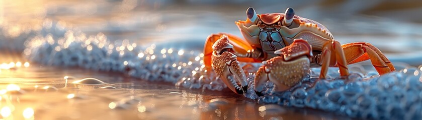Animated crab clipart, scuttling along the shoreline, a lively addition to beach scenes 3D render - obrazy, fototapety, plakaty