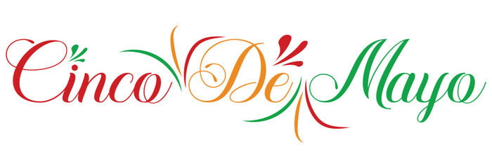 Cinco de Mayo handwritten lettering.  Vector illustration isolated on white background.