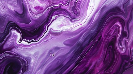 A closeup of purple and white acrylic paint swirling together, creating an abstract pattern on the canvas - obrazy, fototapety, plakaty