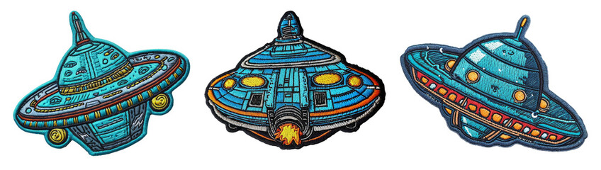 UFO embroidered patch badge set on transparent background 