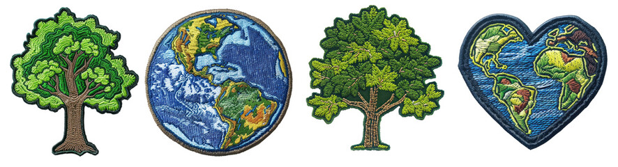 Save planet embroidered patch badge set on transparent background 