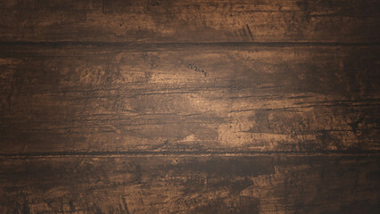 A stained and dark wood pattern background with a brown-black gradient. For backdrops, banners, screens, boards.