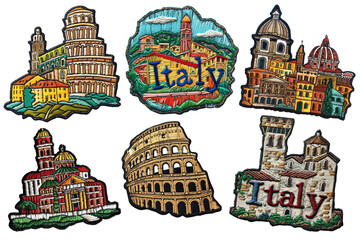 Naklejka premium travel, Italy embroidered patch badge set on transparent background 