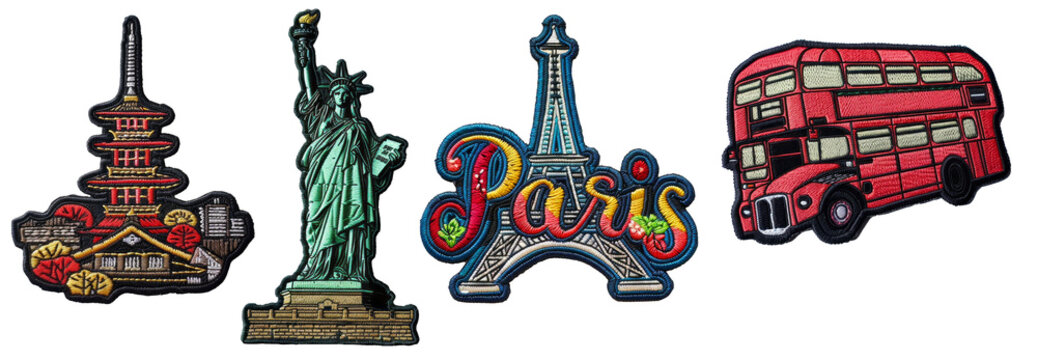 Travel embroidered patch badge set on transparent background 