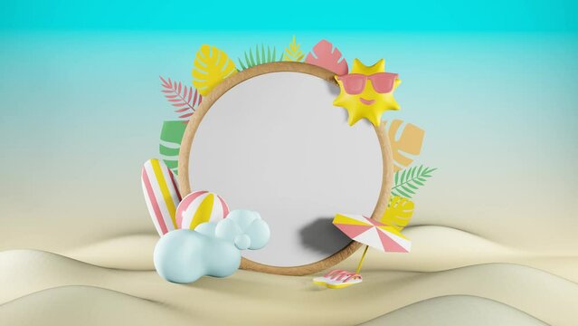 3D animation summer sales social media post template, suitable for travel agency or product campaign.