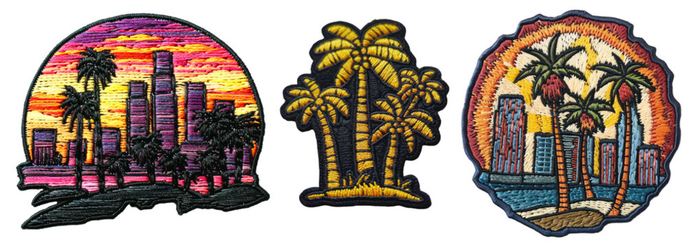 Travel, california embroidered patch badge set on transparent background 