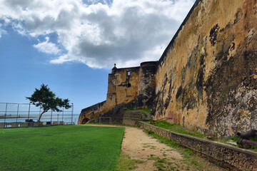Fototapeta na wymiar old fort Jesus in Kenyan city of Mombasa on the coast of the Indian Ocean. Fort Jesus is a Portuguese fortification in Mombasa, Kenya. It was built in 1593