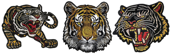 Tiger embroidered patch badge set on transparent background 