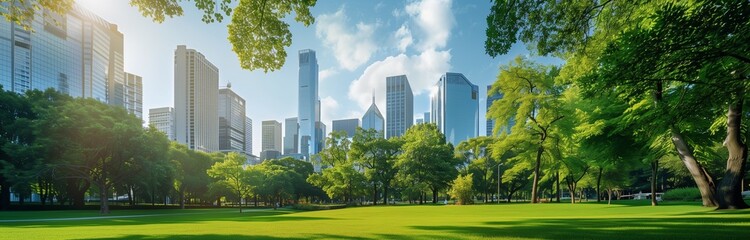 Fototapeta premium beautiful cityscape in daylight from a green park 