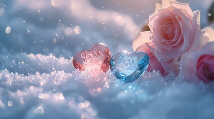 Digital winter snow heart shaped gem poster web background