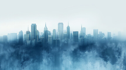 Abstract city building skyline - horizontal web banner background.