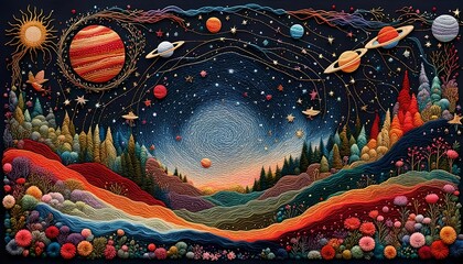 Outer Space Galaxy Embroidery Art