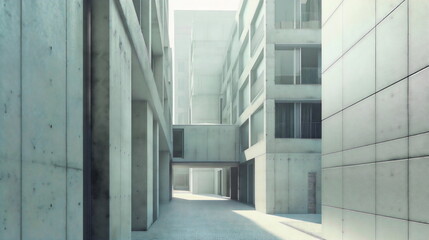 Modernist architecture building with a courtyard made of concret